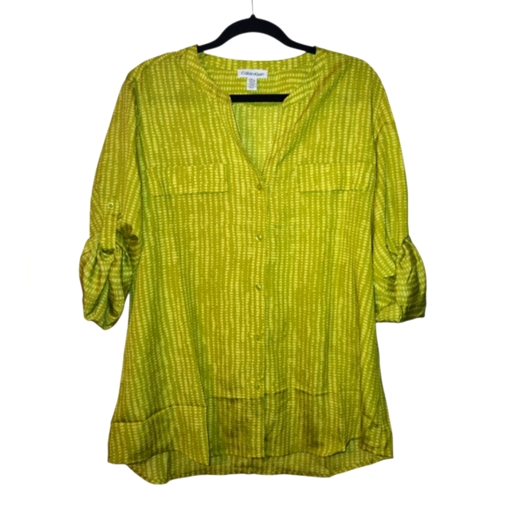 NWT Calvin Klein Green Womans Button Down Blouse